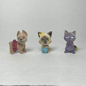 3 Flocked Barbie Cats & Dog Mini Figures 1.25”